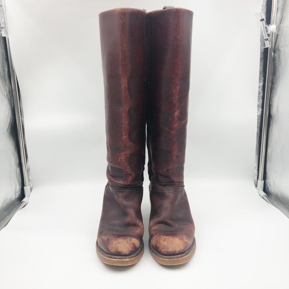 BORT CARLETON Vintage 1970s Brown Leather Campus Knee High Boots Womens 8 - Picture 2 of 15
